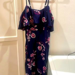 Aqua sleeveless floral dress with hot pink and white details